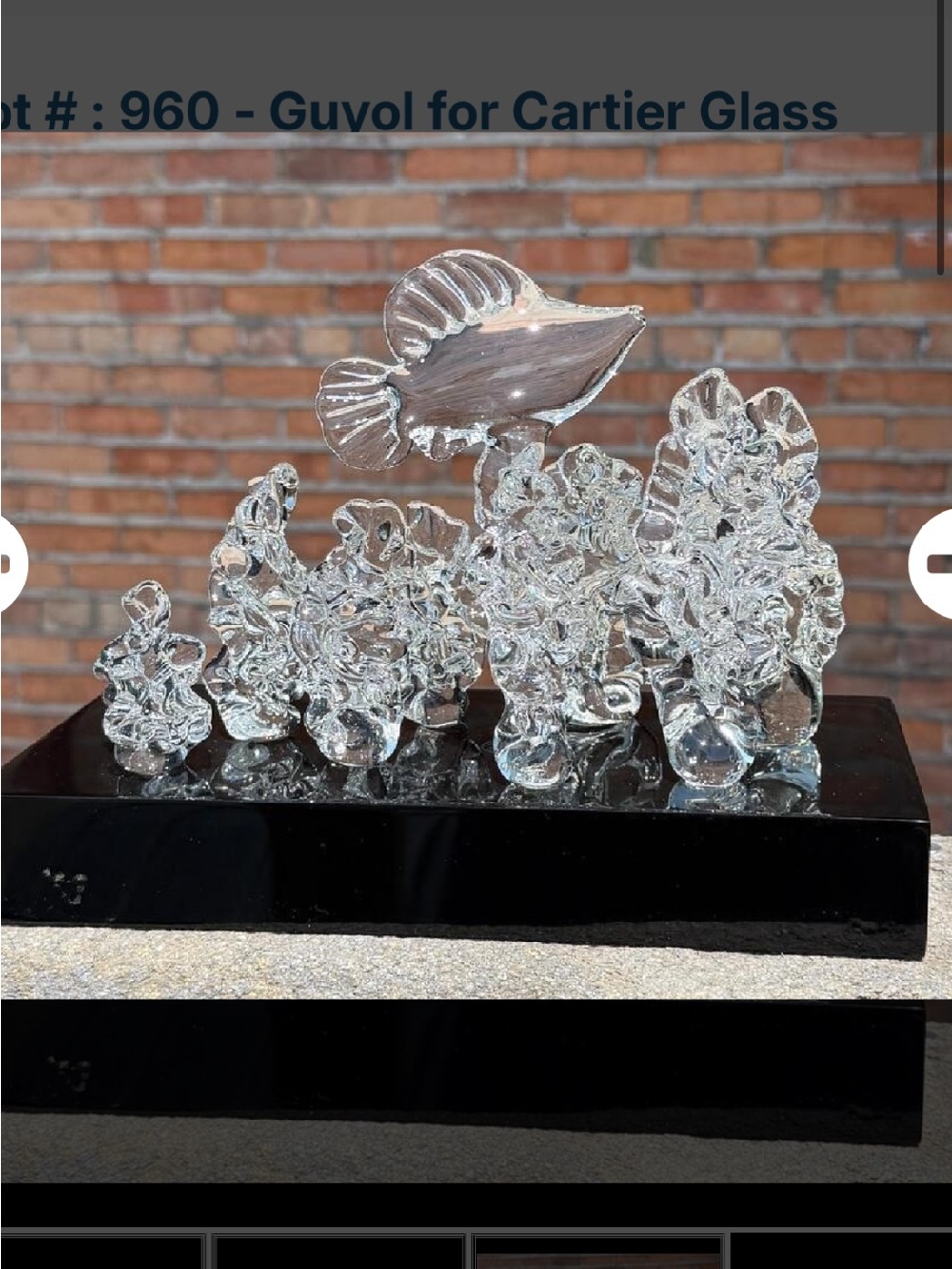 Carter's Clear Glass Fish and waves Sculpture with Black Acrylic Base and Glass